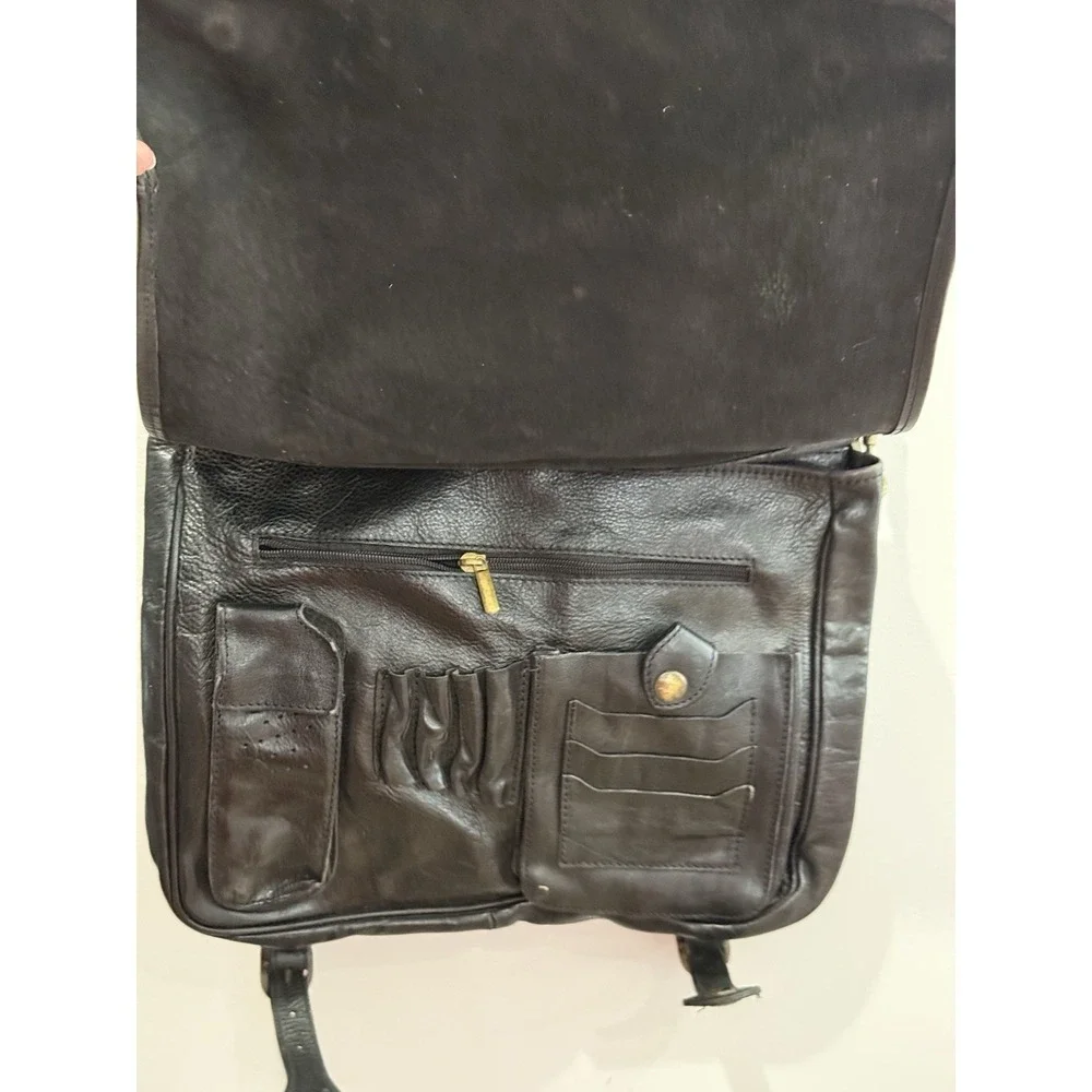 Italian Made Leather Vintage Messenger Laptop Bag Brass Fixtures 12x15